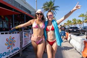 drunk beach girls - Boozed-up revellers go wild as bikini-clad students pack out beaches for  Spring Break parties | The Sun