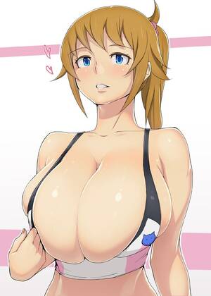 hentai big boobs in shirt - ao_madou-shi bare_shoulders blue_eyes breasts brown_hair bursting_breasts  cleavage gundam gundam_build_fighters gundam_build_fighters_try highres ...