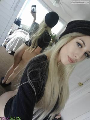 bottomless upskirt ass - Bottomless blonde with cap: mirror ass selfie