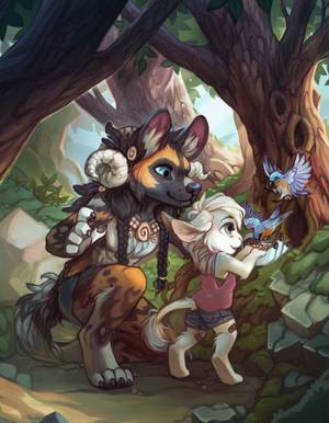 Hyena Girl Furry Porn - Feeding birds by Ewreilyn