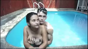 indian amateur nude pool - Three guys and one girl fuck in the pool | xHamster