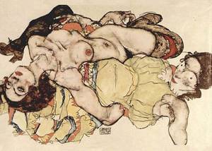Ancient Porn Art Blowjobs - Egon Schiele, Two Women, Watercolour, 1915 | Public Domain