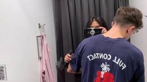 asian changing room sex - Asian Risky public sex in a Uniqlo fitting room