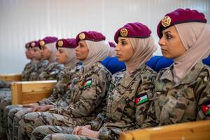Jordan Army Wives Porn - Members of the Jordan Armed Forces Quick Reaction Force Female Engagement  Team observe the closing ceremony of the training exchange with the 11th  Marine Expeditionary Unit (MEU) Female Engagement Team. Jordan, Aug