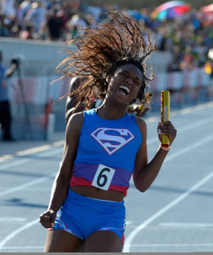 Girl Rams Track Team Porn - Serra's Jasmin Reed rects after running the last leg of the 4x100 relay as  Serra wins
