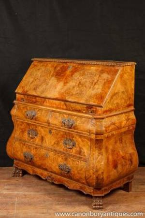french secretaire - Photo of Walnut Bombe Dutch Bureau Desk Chest Secretaire