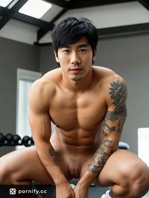 japanese shaved cock - Huge Black Cock Japanese Gym God Bends Over Playfully in the Gym with  Tattoos & Shaved Groin | Pornify â€“ Best AI Porn Generator