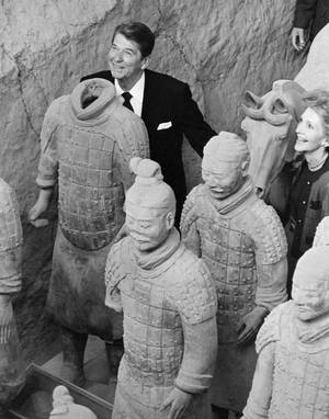 Nancy Reagan Porn - US President Reagan poses behind a headless Terra Cotta Warrior as Nancy  Reagan looks on, Xian, China, 1984.