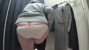 chubby voyeur pussy - In a fitting room in a public store, the camera caught a chubby milf with a  gorgeous ass in transparent panties. PAWG. watch online