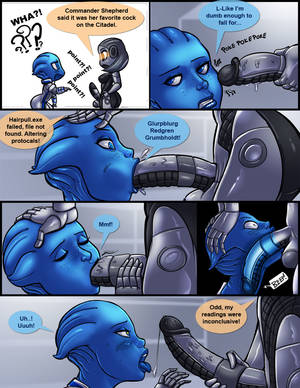 Big Tits And Deepthroat Comics - 2girls ? alien asari balls big_breasts blue_eyes breasts chibi clothing  comic deep_throat deepthroat dialogue duo edi