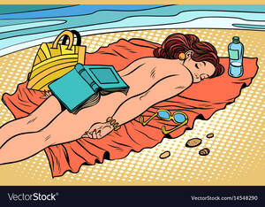 beach clip art nude erotic - Naked woman sunbathing on the beach Royalty Free Vector