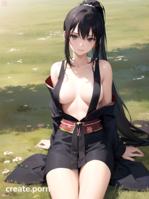 hentai cute ponytail - Black Hair, Sitting Down, Kimono Hentai AI Porn