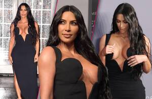 kim kardashian huge boob sex - Kim Kardashian Boobs Bust Out Of Racy Skin-Tight Dress At AmFar Gala