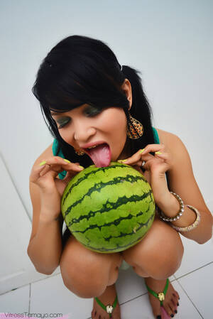 brazilian shemale fuck watermelon - Petite Asian shemale with Big Tits fucking a watermelon - ShemaleTubeVideos