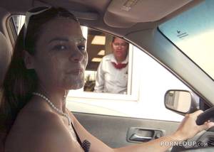 Cum In Public Porn - woman with cum all over her face goes through drive through