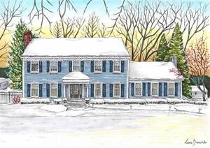 House Porn Drawings - Freehand drawing I made of a beautiful house in the snow. I loved drawing  this wonderful winter scenery ! Hope you enjoy it ! : r/Houseporn