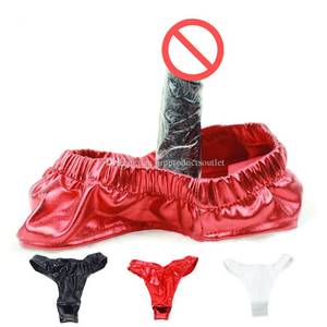 Deep Anal Dildo Panties - Faux leather latex male female masturbation underwear dildo panties pants  with anal dildo penis plug chastity belt sex toy for women