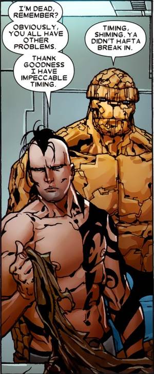 Daken Marvel Gay Porn - Bonus: Here are some more non-shirtless scans from the same issue featuring  Daken hitting on the Thing(!) and a bromantic moment with BFF, Johnny Storm.