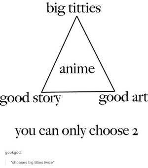 Anime Tits Meme - big titties anime good story good art you can only choose 2 gookgod chooses  big tities