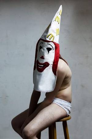 Evil Ronald Mcdonald Sex - Erik Bergrin's hoods draw parallels between the evils of the KKK and gang  culture, fast food brands, and other social plagues.