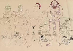 native nudism gallery - Nude family outside the walls of the russian village by Philip Andreevich  Maliavin Reproduction For Sale | 1st Art Gallery