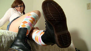 Boots Dirty - This little emo punk really gets down and dirty in her big black doc  martins and knee high color socks. Down and dirty foot play in the total  buff tits and ...