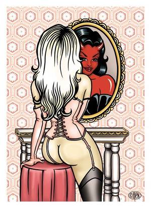 mirror demon ass fuck cartoon - 'The Mirror' giclee print Pin Up Devil Woman Burlesque Â· Art GalleryAdult  CartoonsSexy ...