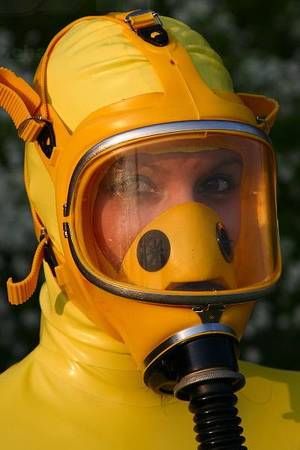 Gasmask - Enjoying being fully encased in yellow Latex