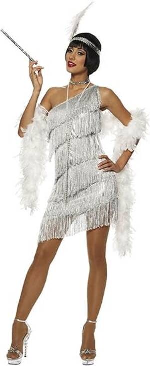 1920s Costume - Silver Flapper costume 1920s Dazzling Dress Womens Roaring 20s Gatsby Hot  Porn - silver, size: Small : Amazon.de: Fashion