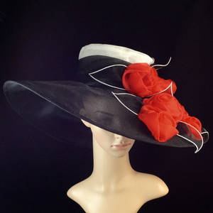 Black Hat - BLACK Kentucky Derby Hat with Red RoseDerby by theoriginaltree
