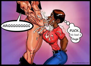 ebony cumshots cartoons - Interracial cartoon. Ebony girl's mouth is full of massive cum load from  filthy white cock