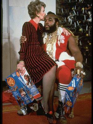 Nancy Reagan Porn - Nancy Reagan gives Mr T a sloppy kiss on the head. 1980s. : r/OldSchoolCool