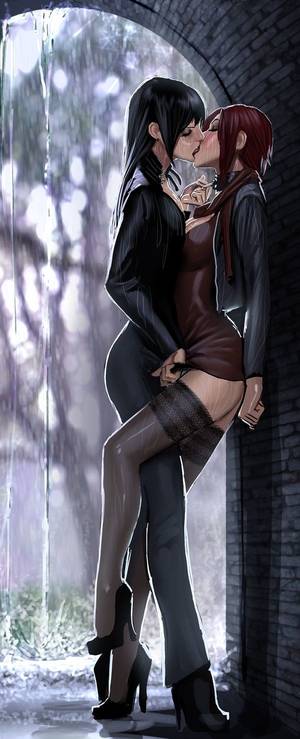 anime lesbians in latex - Lesbian art - shelter from the rain by Stjepan Sejic