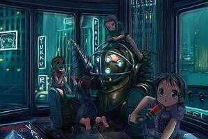 Bioshock Big Daddy Porn - HD wallpaper: animated illustration of four girls, BioShock 2, Big Daddy,  Little Sister | Wallpaper Flare