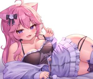 Anime Cat Girl - Rule 34 - 1girls armpits bed big breasts blush cat ears catgirl cleavage  deaver female female only hair ornament hair ribbon kemonomimi large  breasts laying down laying on bed looking at viewer