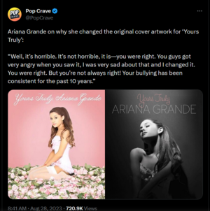 Ariana Grande Monster Porn - Ariana Grande changes album cover due to fan pressure. The bigger question  why is a fan calling her \