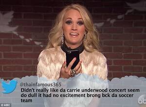 Carrie Underwood Black Porn - Carrie Underwood leads country stars reading 'mean tweets' on Jimmy Kimmel  Live | Daily Mail Online