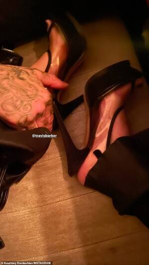 Kim Kardashian Foot Fetish Porn - Travis Barker can't get enough of Kourtney Kardashian's FEET in snap: 'All  I want for Christmas' | Daily Mail Online