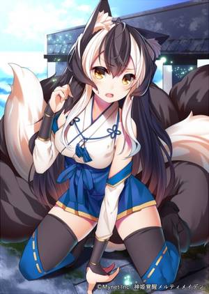 Anime Neko Fox Porn - Anime picture with original ray-akila long hair single tall image open  mouth looking at viewer black hair yellow eyes animal ears tail animal tail  ...