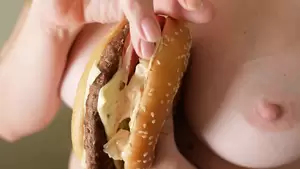 Burger Girl Porn - fuck burger. the girl jerks off the guy's dick with a burger | xHamster