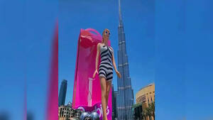 3d Barbie Doll Porn - 3D Barbie: Viral marketing: Giant Barbie doll near Dubai's Burj Khalifa  causes stir on internet, fans call it 'amazing'; Watch - The Economic Times