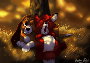 Anthro Fox And The Hound Porn - 83938 - safe, artist:nostalgicchills, copper (the fox and the hound), tod  (the fox and the hound), bloodhound, canine, dog, fox, mammal, red fox,  feral, disney, the fox and the hound, 2d, cub,