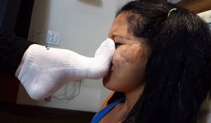 brazil foot sniff - Passionate Brazilian domina found a perfect teenage female slave for some  foot gagging - Feet9