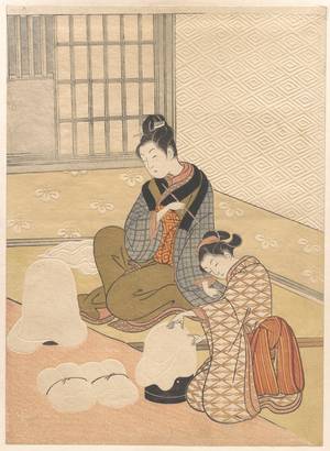 japanese geisha erotic - Colour print of two finely dressed Japanese women by a heater. The  wallpaper and other