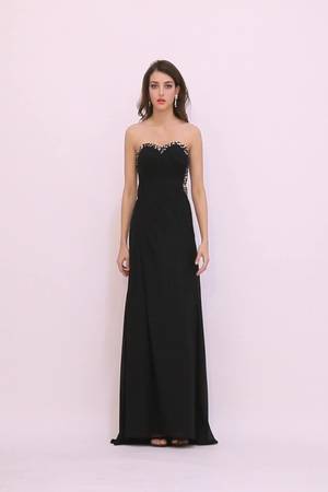 Formal Gown Sexy - Black Evening Dress Sexy Low Back Strapless Crystal Neckline Pleated Porn