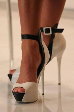 high heel fetish - Black and white heels - High heels - Peep toe - feminine shoe - sexy shoe -  power heels - women's shoes