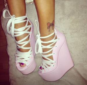 black wedges porn - Kurt Geiger Fetish Lace Up White Pink Shoe Porn Wedges Heels Fashion Style