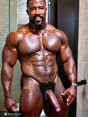 muscle black - Huge Black Muscle DILF in Bathroom with Big Dick and Smiling Expression |  Pornify â€“ Best AI Porn Generator