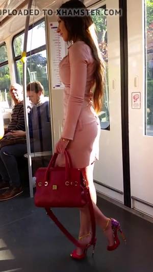 Lycra Skirt Porn - girl in mini leather dress public voyeur &extreme high heels