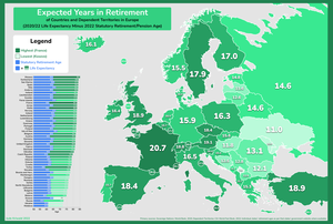 European Porn Age - Expected Years in Retirement of Countries and... - Maps on the Web